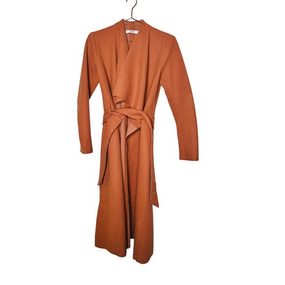 JUSTFAB Camel Brown Knit Side Pockets Tie Waist Drape Coat Size Small - Picture 5 of 16